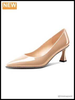 Kitten Heel Pointed Toe Pumps Slip-On Beaded Prom Wedding Dress Patent Leather